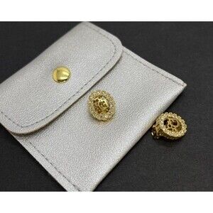 Authentic Christian Dior Logo Rhinestone Oval Gold Tone Earrings Clip on 9BL1106